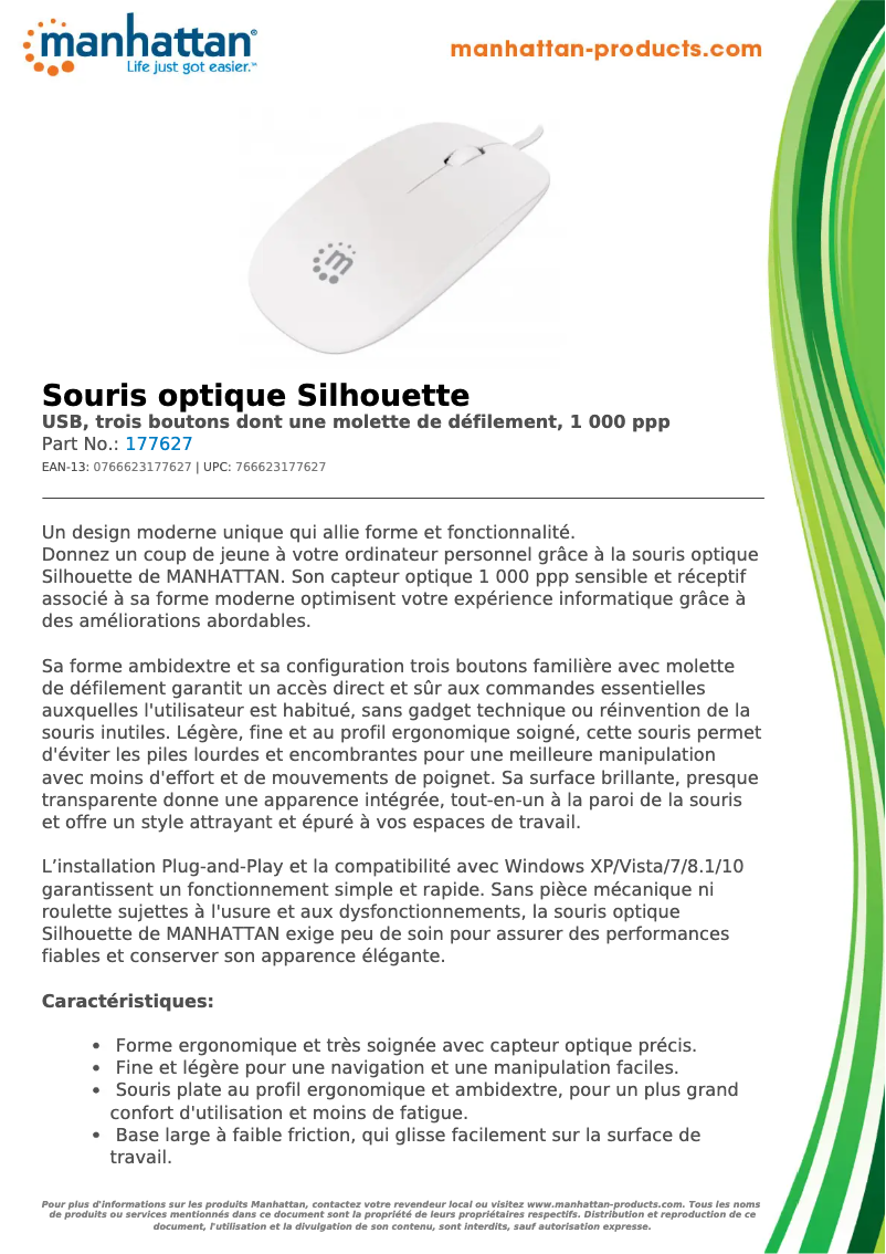 Page 1 de la notice Fiche technique Manhattan Silhouette 177627