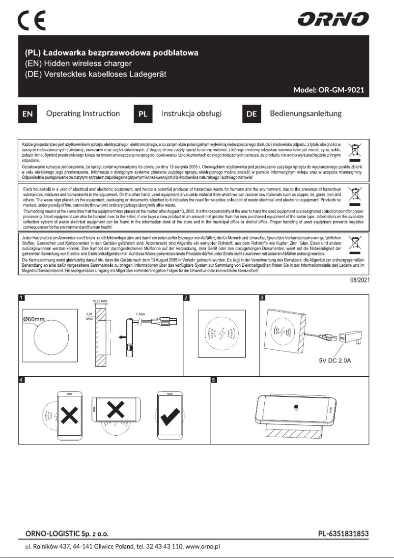 Page 1 de la notice Manuel utilisateur ORNO OR-GM-9021