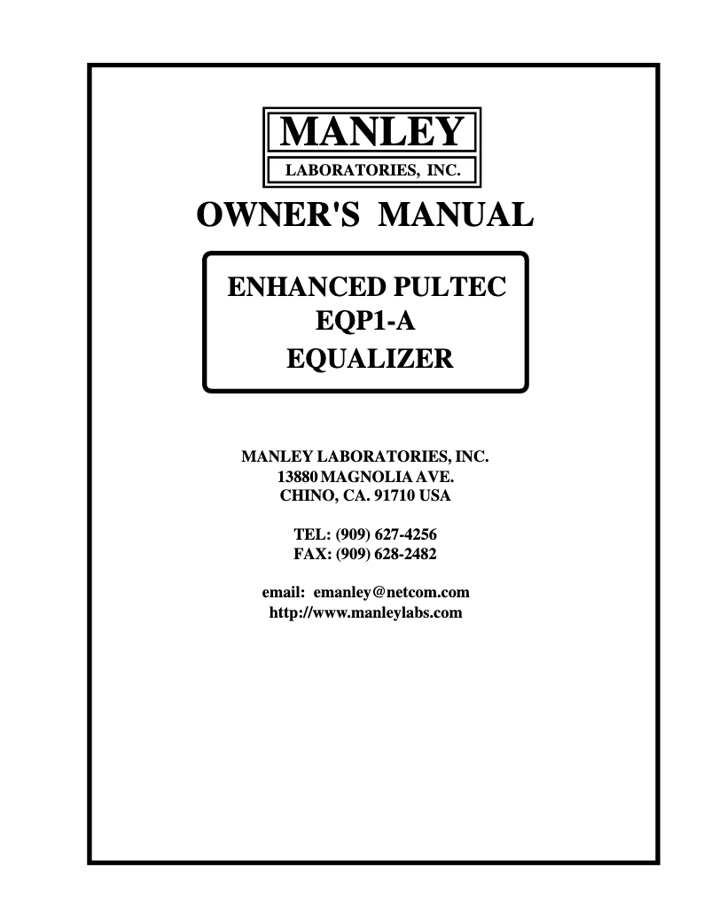 Page n°1 - Manuel utilisateur Manley Enhanced Pultec EQP1-A