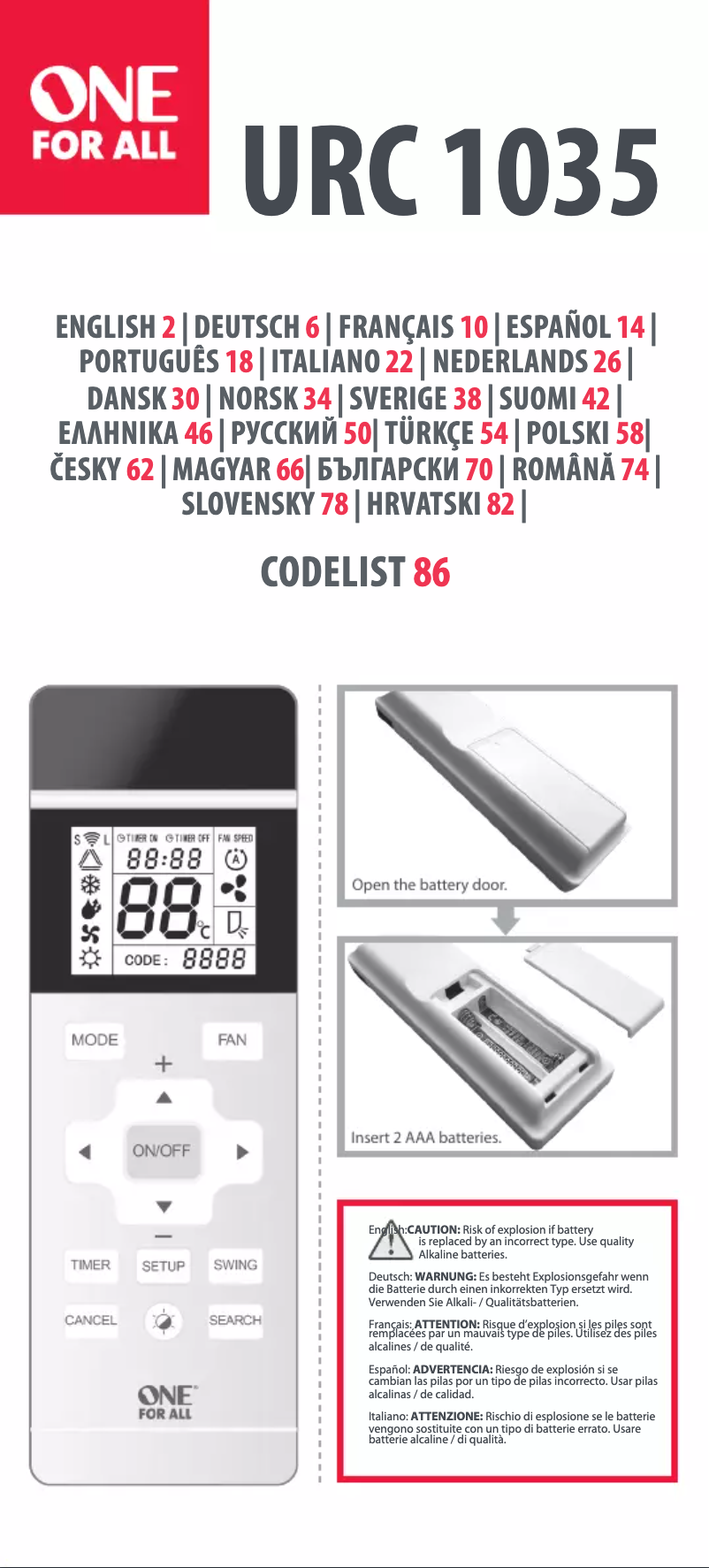 Page 1 de la notice Manuel utilisateur One for all URC 1035