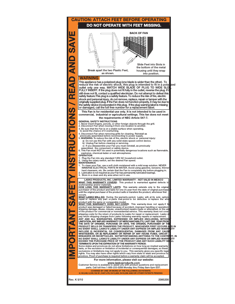 Page 1 de la notice Manuel utilisateur Lasko B20100