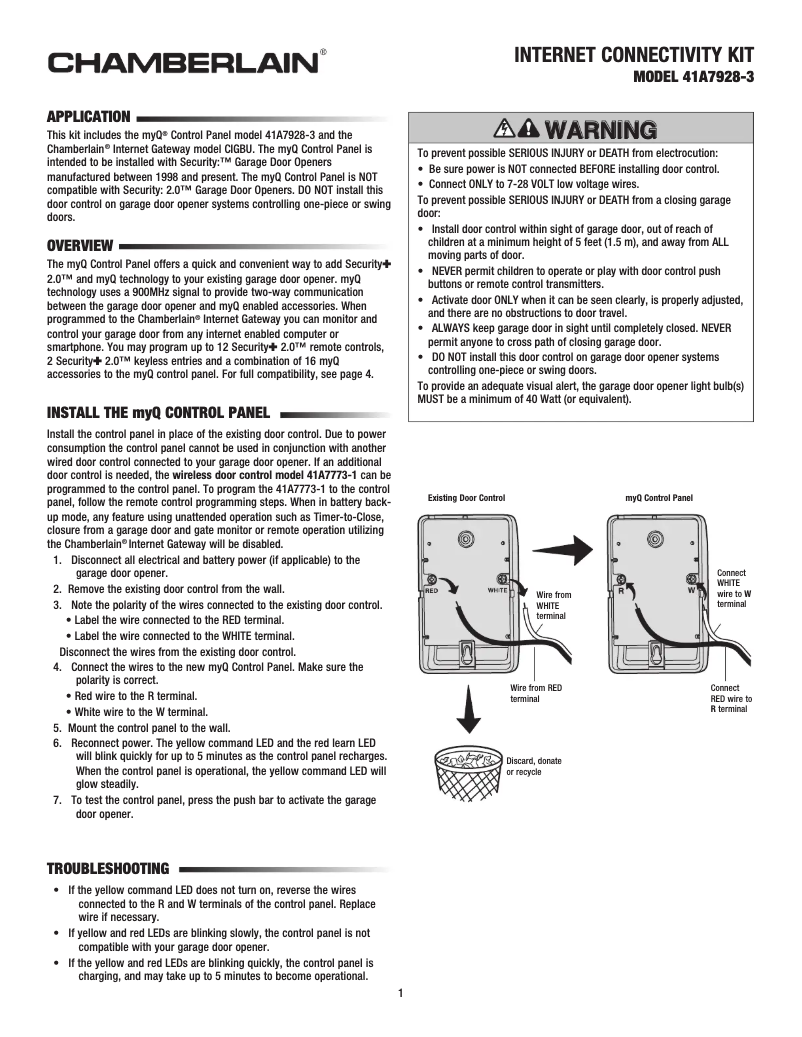 Page n°1 - Manuel utilisateur LiftMaster 041A7928-3