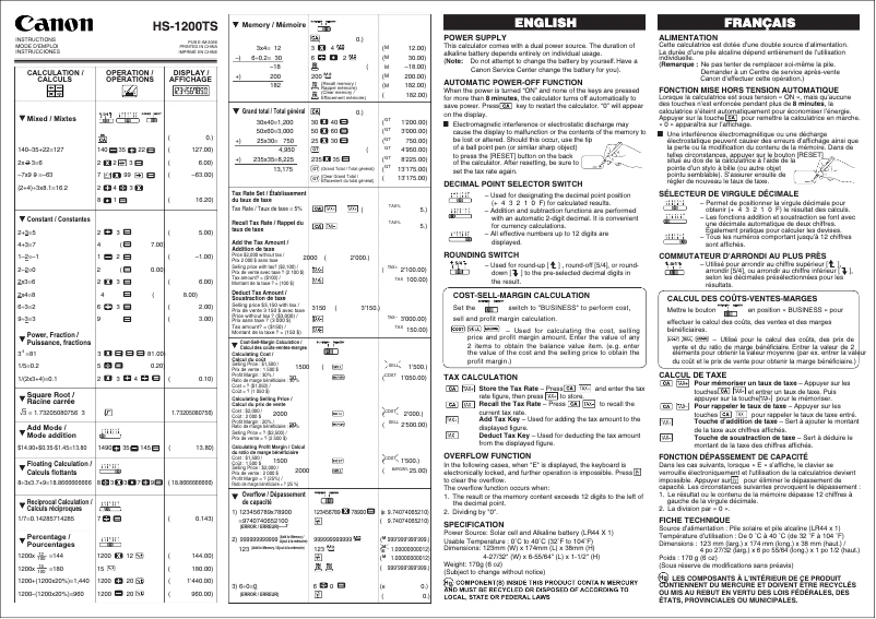 Image de la première page du manuel de l'appareil HS-1200TS