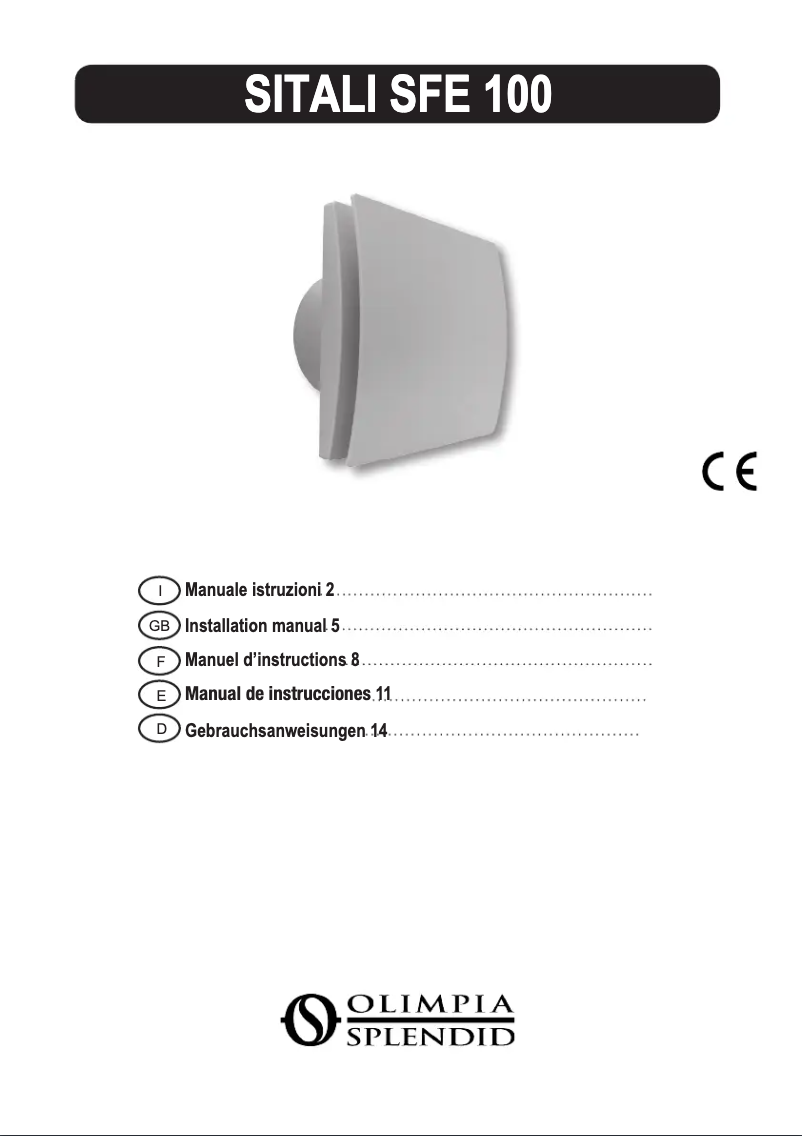 Image de la première page du manuel de l'appareil Sitali SFE100 S1