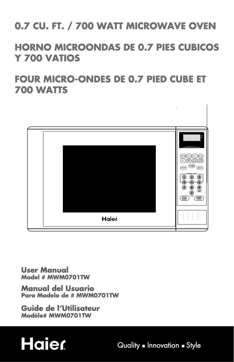 Page 1 de la notice Manuel utilisateur Haier MWM0701TW