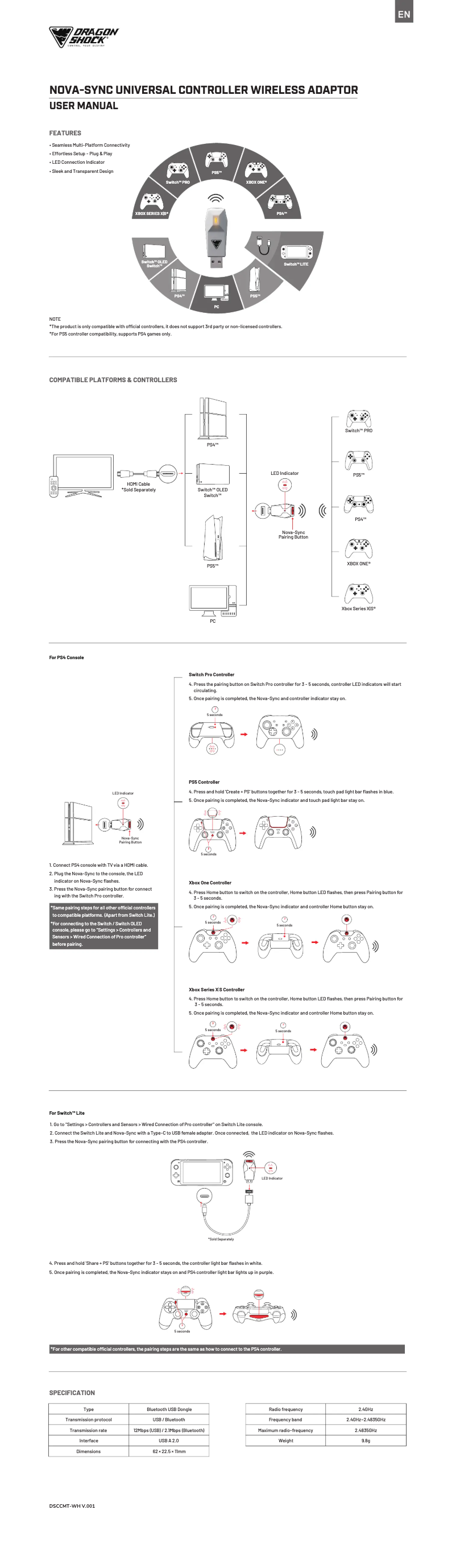 Page n°1 - Manuel utilisateur Dragonshock Nova-Sync