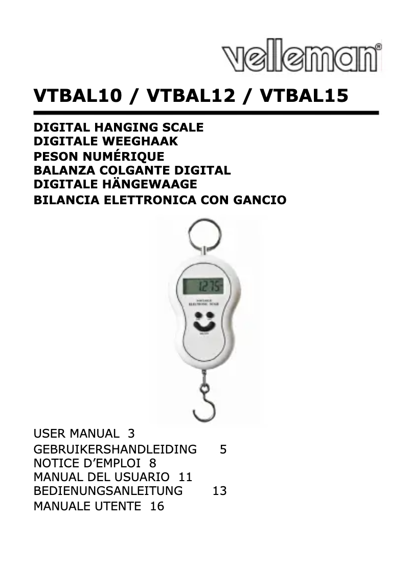 Page n°1 - Manuel utilisateur Velleman VTBAL15