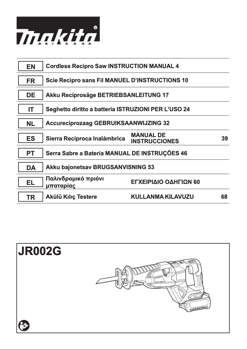 Page 1 de la notice Manuel utilisateur Makita JR002GM201