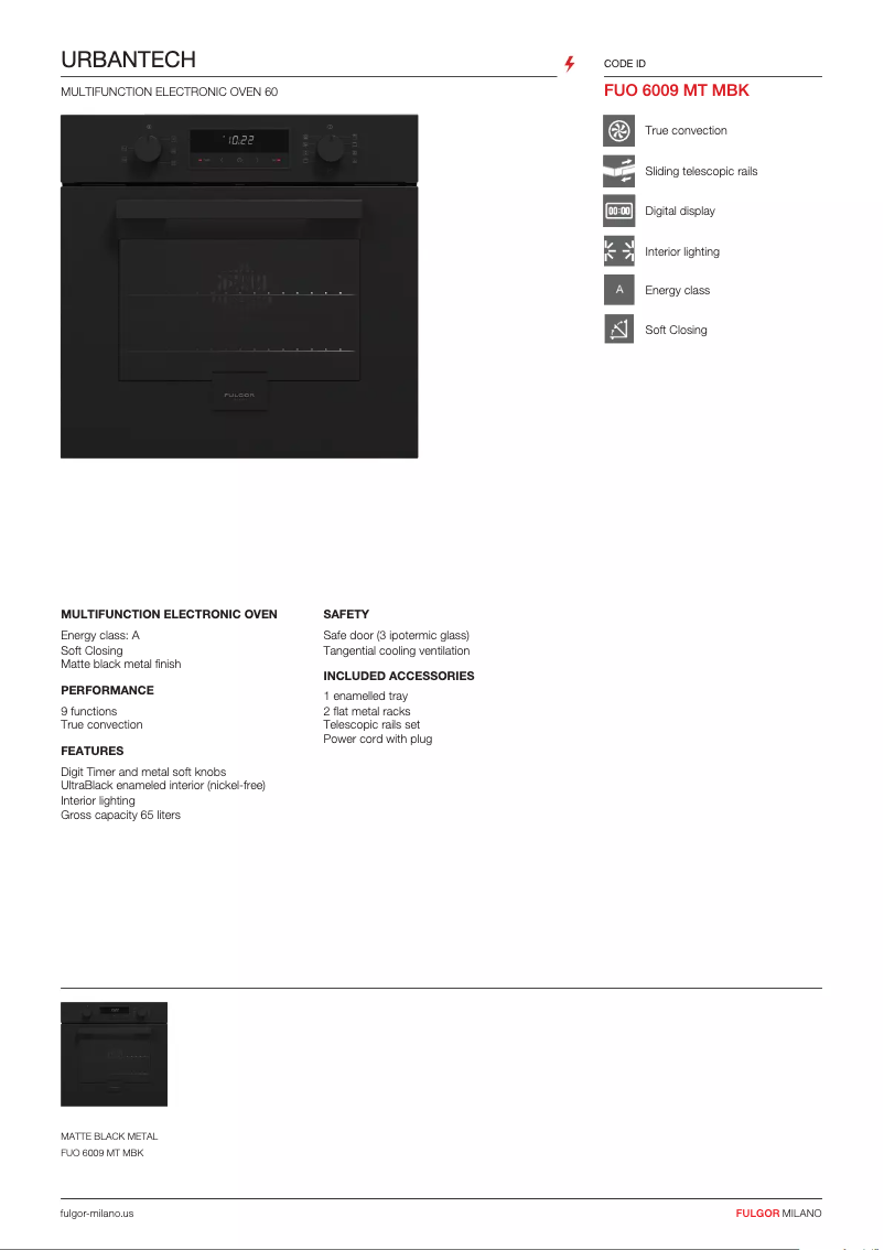 Page 1 de la notice Fiche technique Fulgor Milano FUO 6009 MT MBK