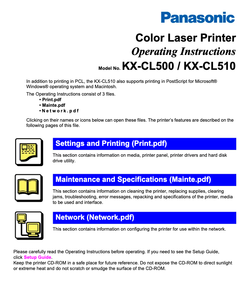 Page 1 of the manual User Manual Panasonic KX-CL500