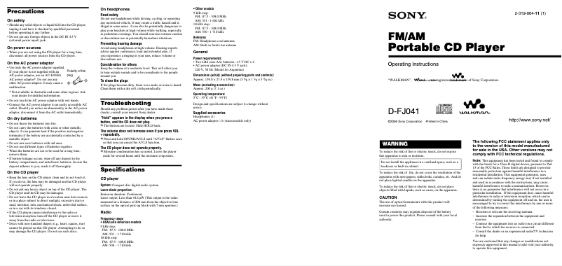 Page n°1 - Manuel utilisateur Sony Walkman D-FJ041