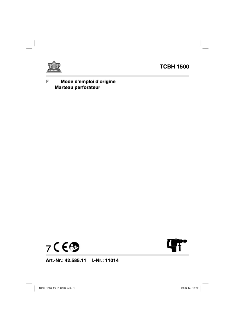 Page 1 de la notice Manuel utilisateur Topcraft TCBH 1500