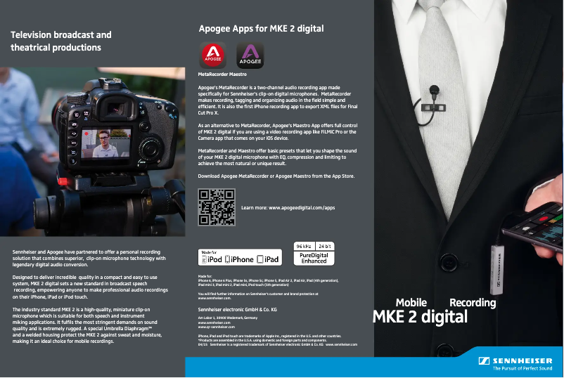 Page 1 de la notice Brochure Sennheiser MKE 2 digital