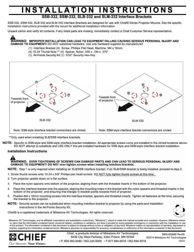 Page n°1 - Manuel utilisateur Chief SLM332