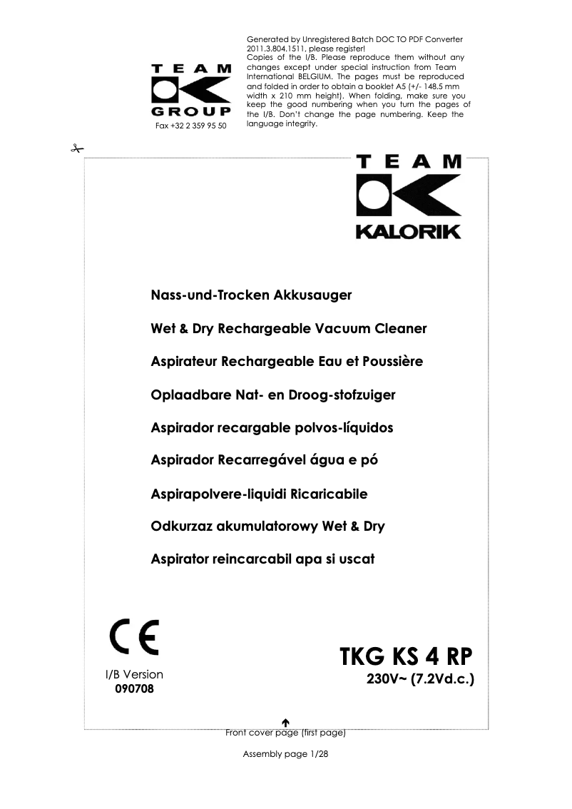 Page 1 de la notice Manuel utilisateur Kalorik TKG KS 4 RP