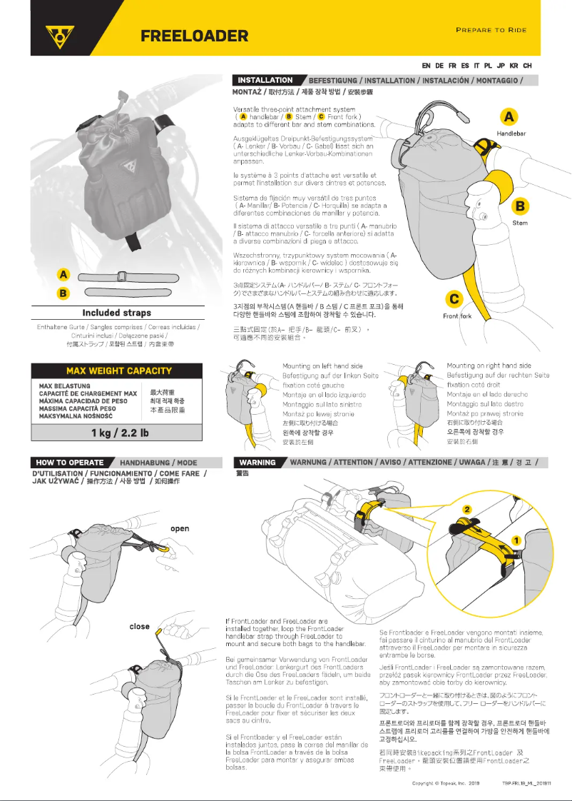 Page 1 de la notice Manuel utilisateur Topeak FREELOADER