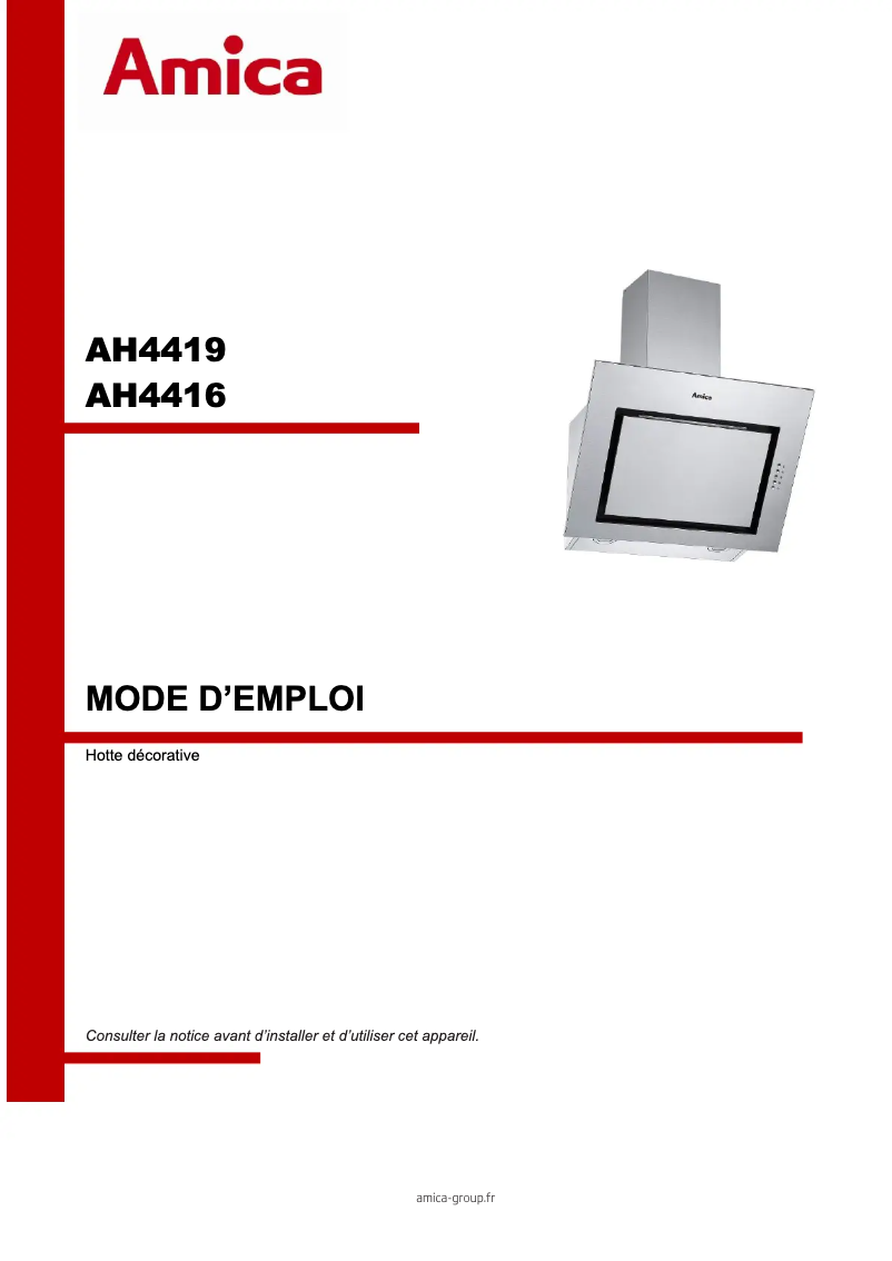 Page n°1 - Manuel utilisateur Amica AH4416