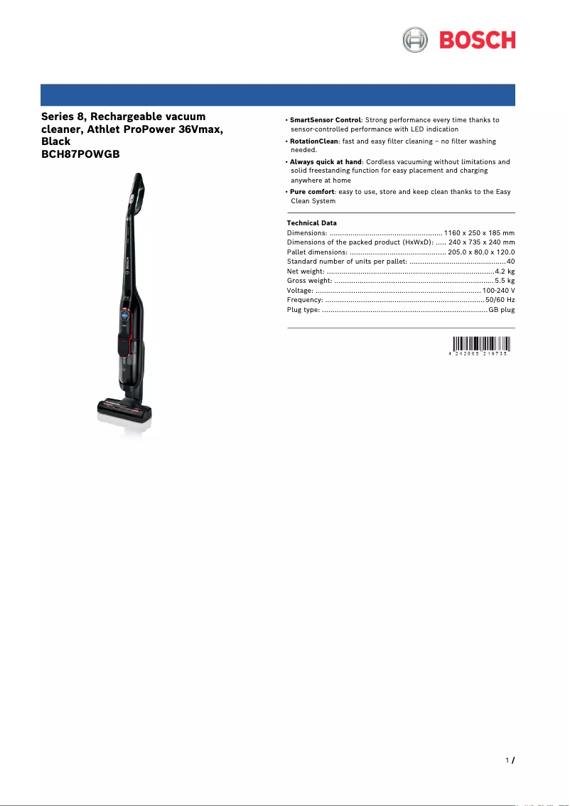 Image de la première page du manuel de l'appareil BCH87POWGB