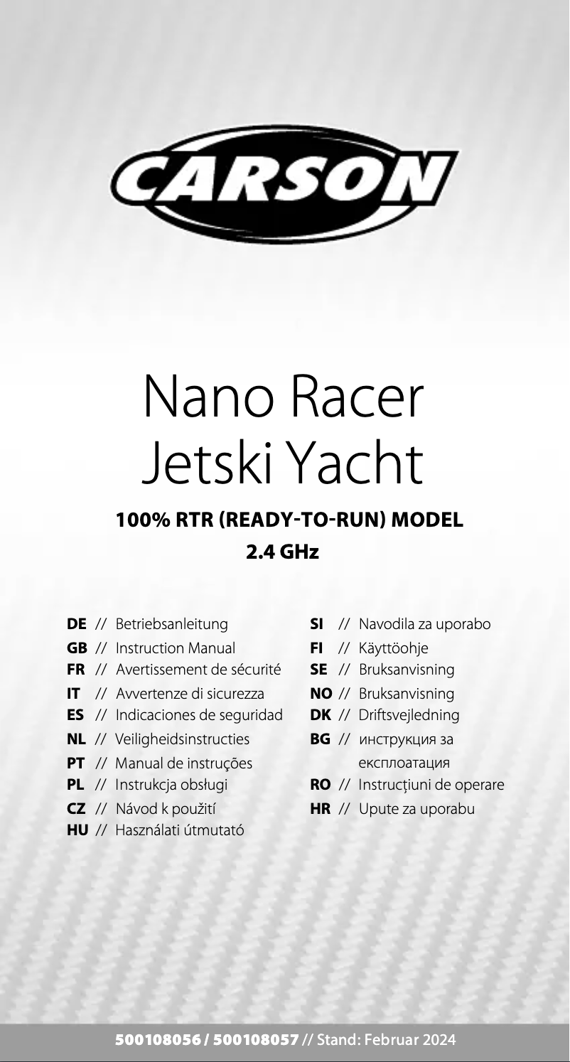 Page 1 de la notice Manuel utilisateur Carson Nano Racer Jetski Yacht