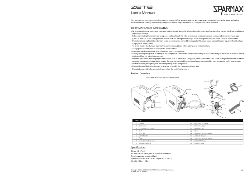 Página 1 del manual Manual de usuario Sparmax Zeta
