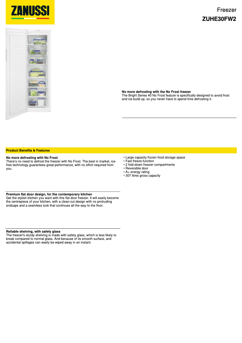 Página 1 del manual Ficha técnica Zanussi ZUHE30FW2