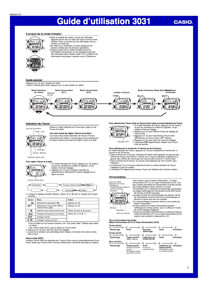 Page n°1 - Manuel utilisateur Casio G-9000-1V