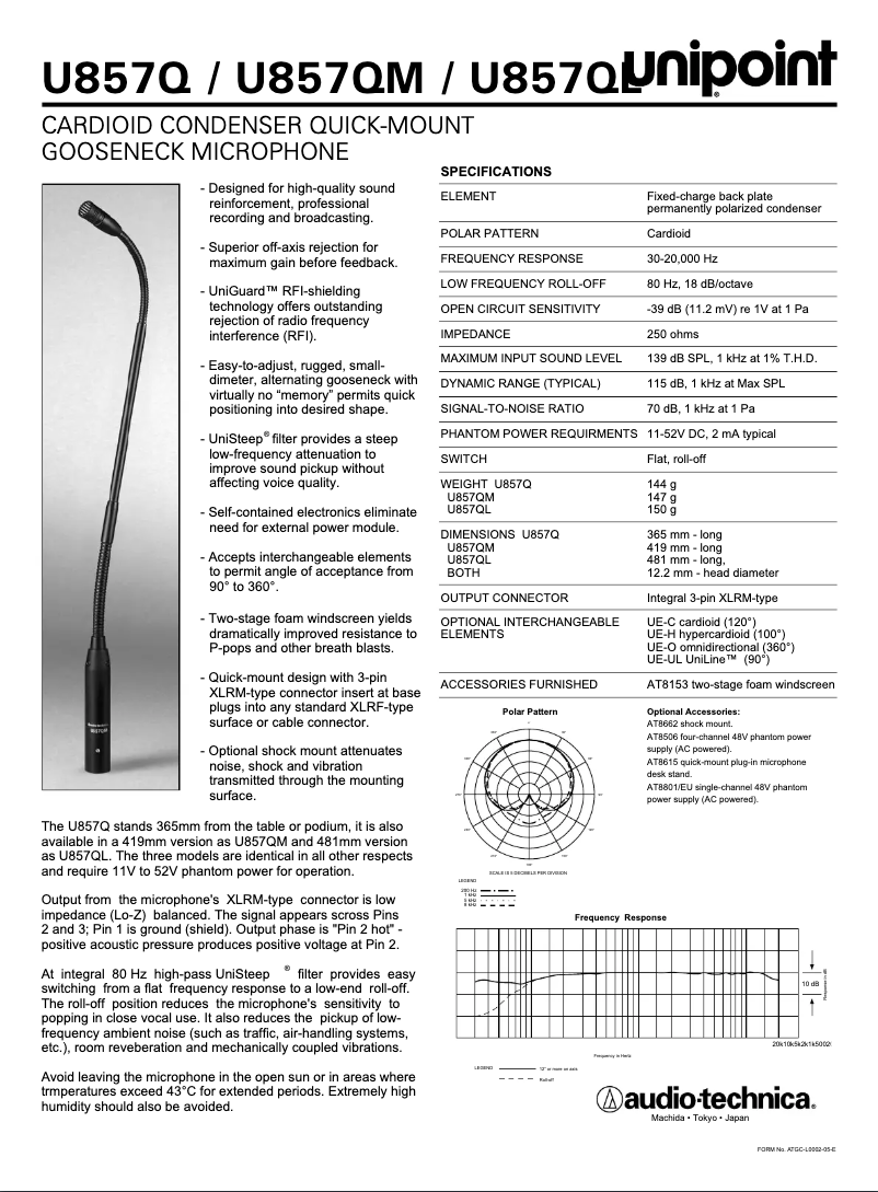 Page n°1 - Manuel utilisateur Audio-Technica U857Q