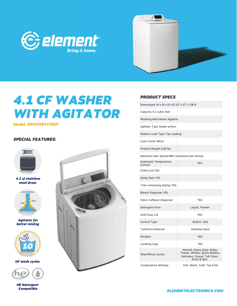 Page 1 de la notice Fiche technique Element ENW1084TXBW