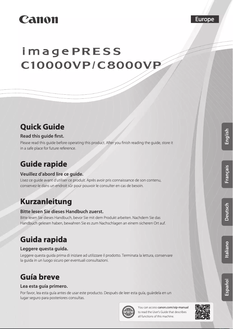 Page 1 de la notice Manuel utilisateur Canon imagePRESS C8000VP