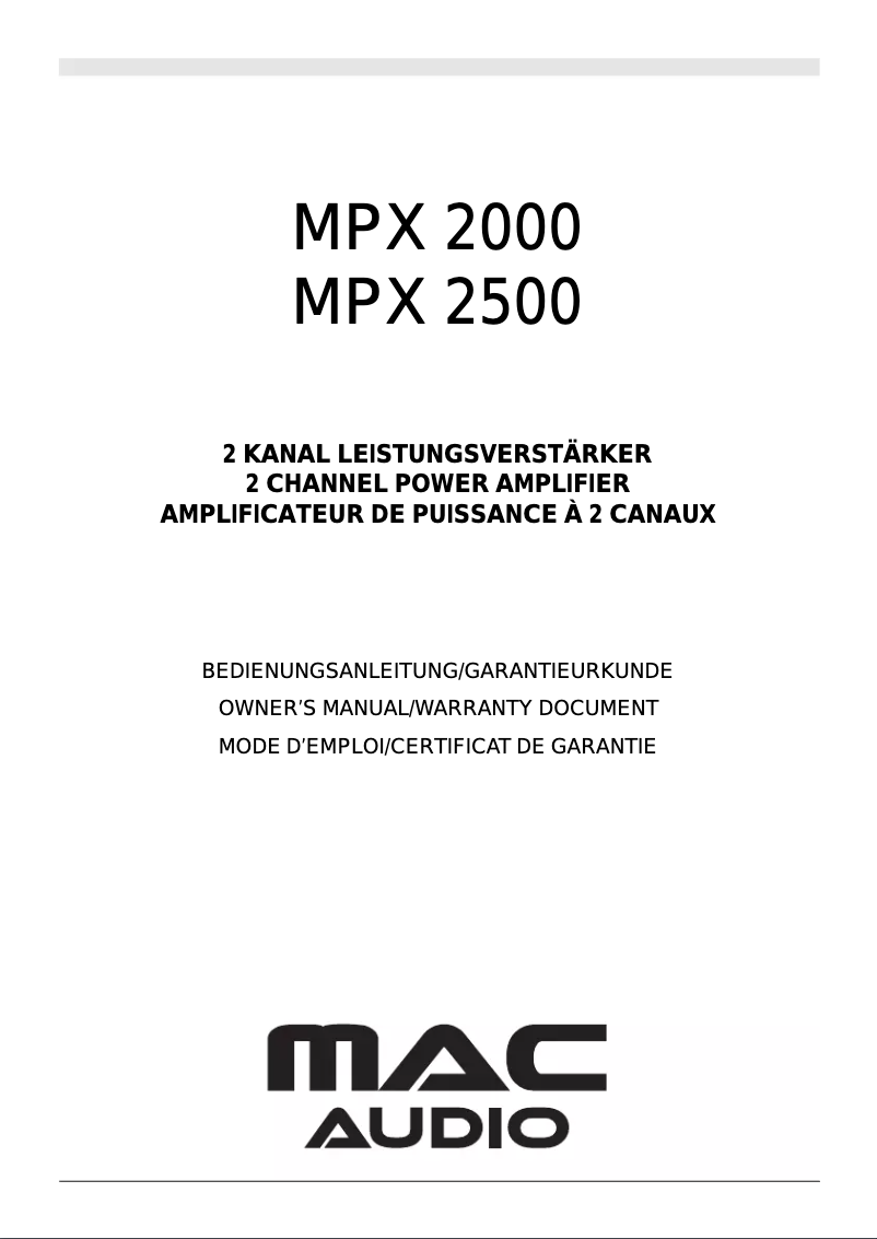 Page 1 de la notice Manuel utilisateur Mac Audio MPX 2500