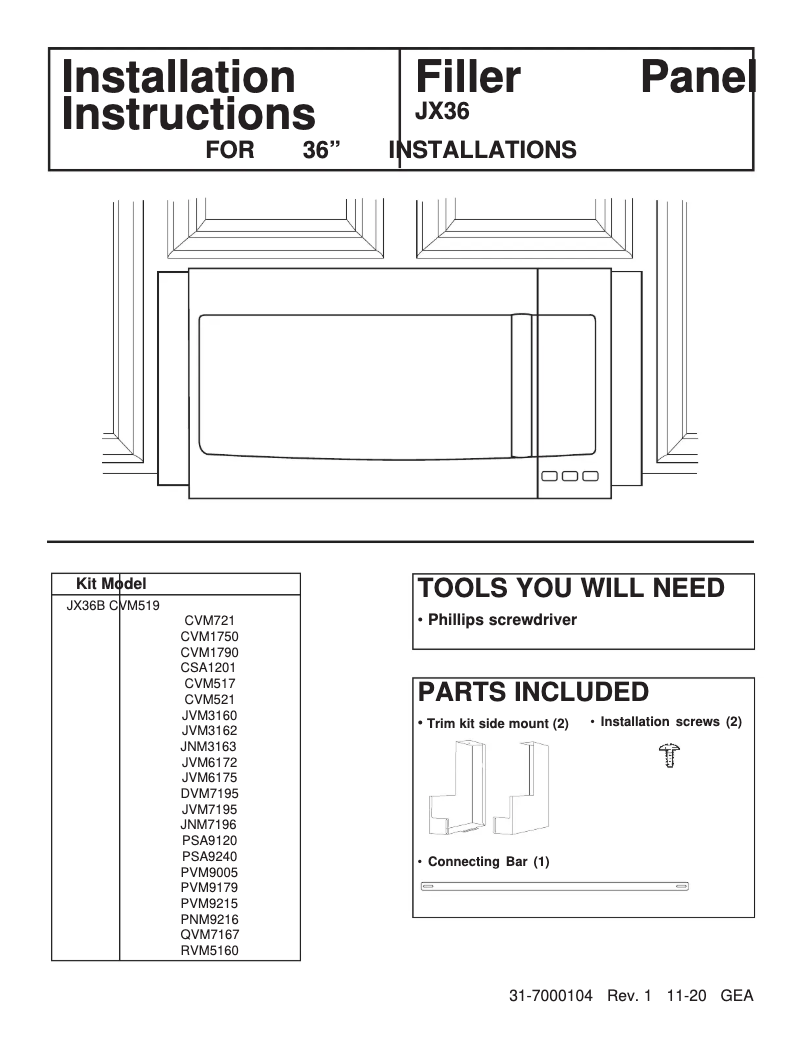 Page n°1 - Manuel utilisateur GE JX36BES
