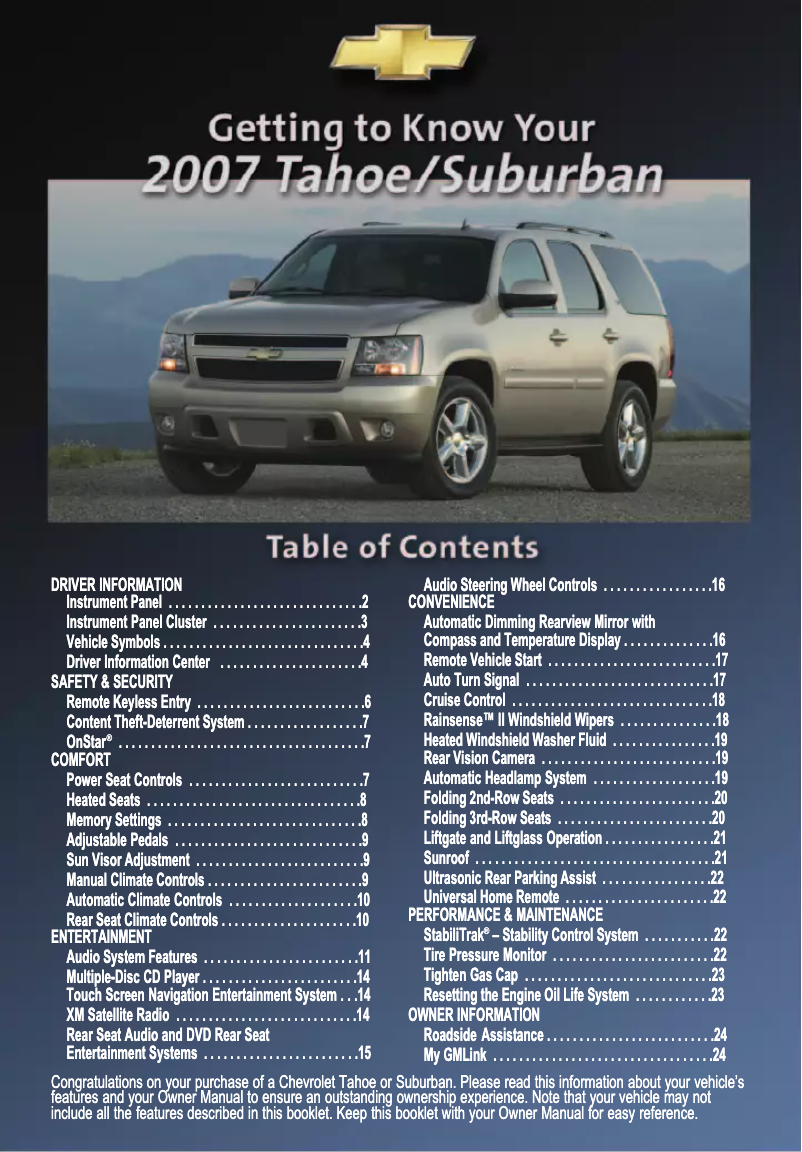 Page 1 de la notice Guide de démarrage rapide Chevrolet Tahoe (2007)