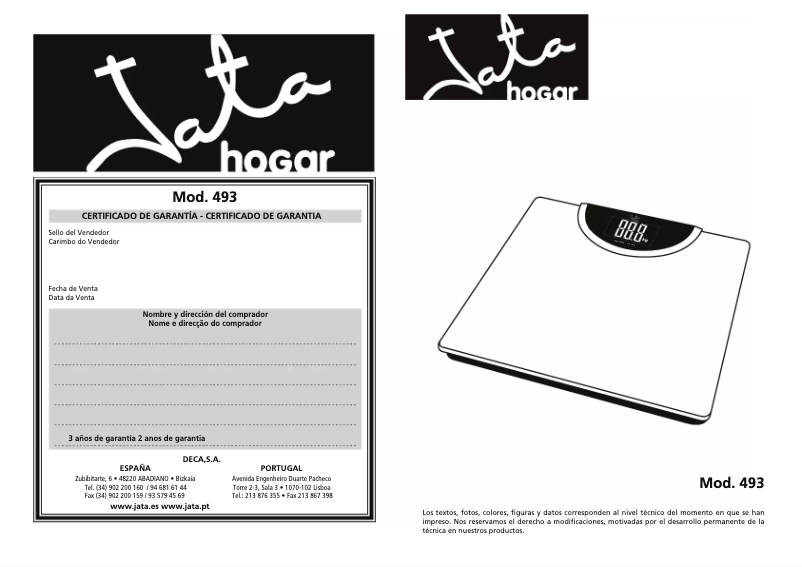 Page n°1 - Manuel utilisateur Jata 493