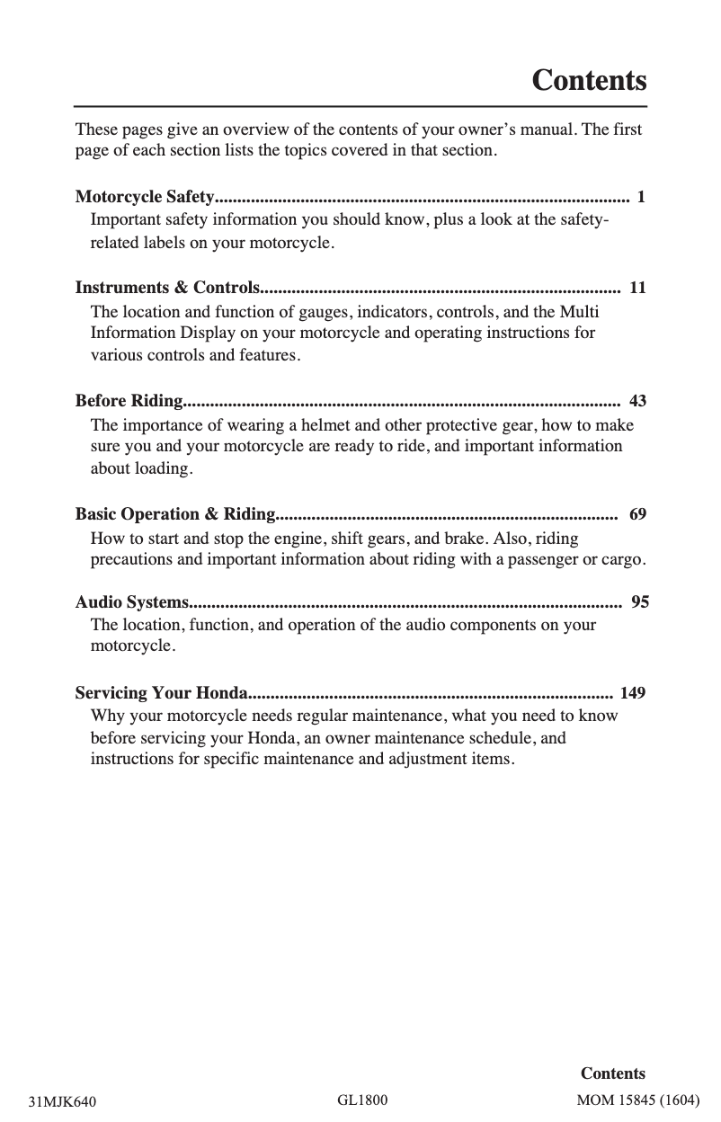 Image de la première page du manuel de l'appareil Gold Wing GL1800 (2017)