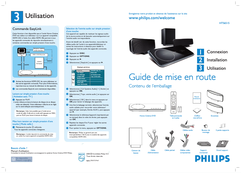 Página 1 del manual Guía de inicio rápido Philips HTS6515