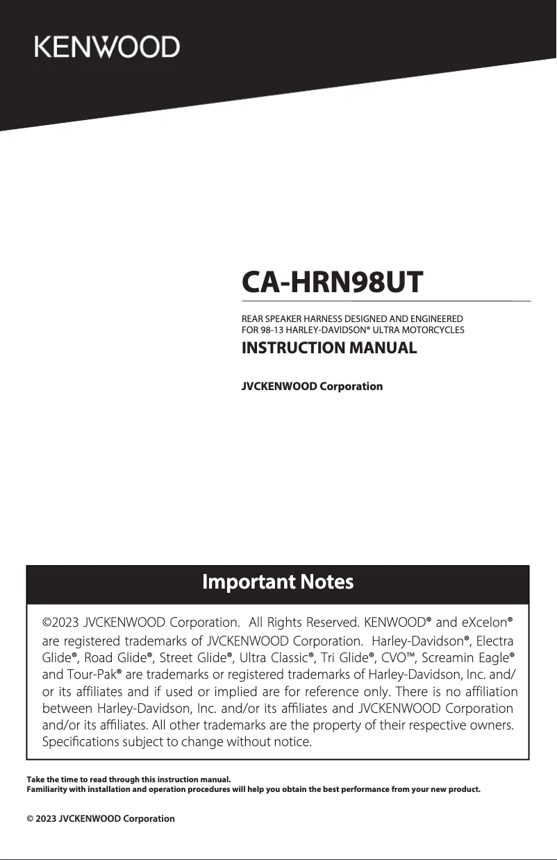 Page n°1 - Manuel utilisateur Kenwood Excelon CA-HRN98UT