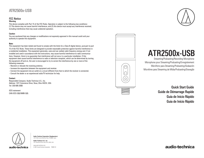 Página 1 del manual Guía de inicio rápido Audio-Technica ATR2500X-USB