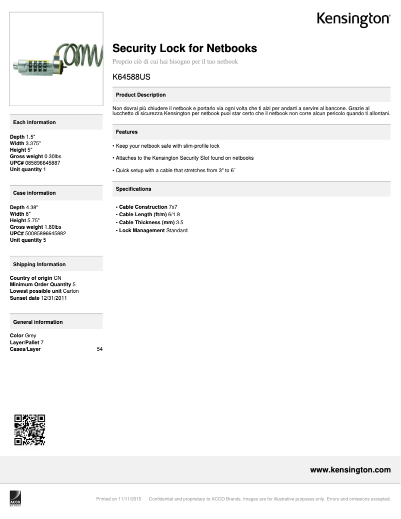 Page n°1 - Fiche technique Kensington Slimblade Trackball