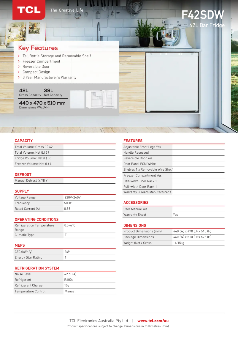 Page n°1 - Fiche technique TCL F42SDW