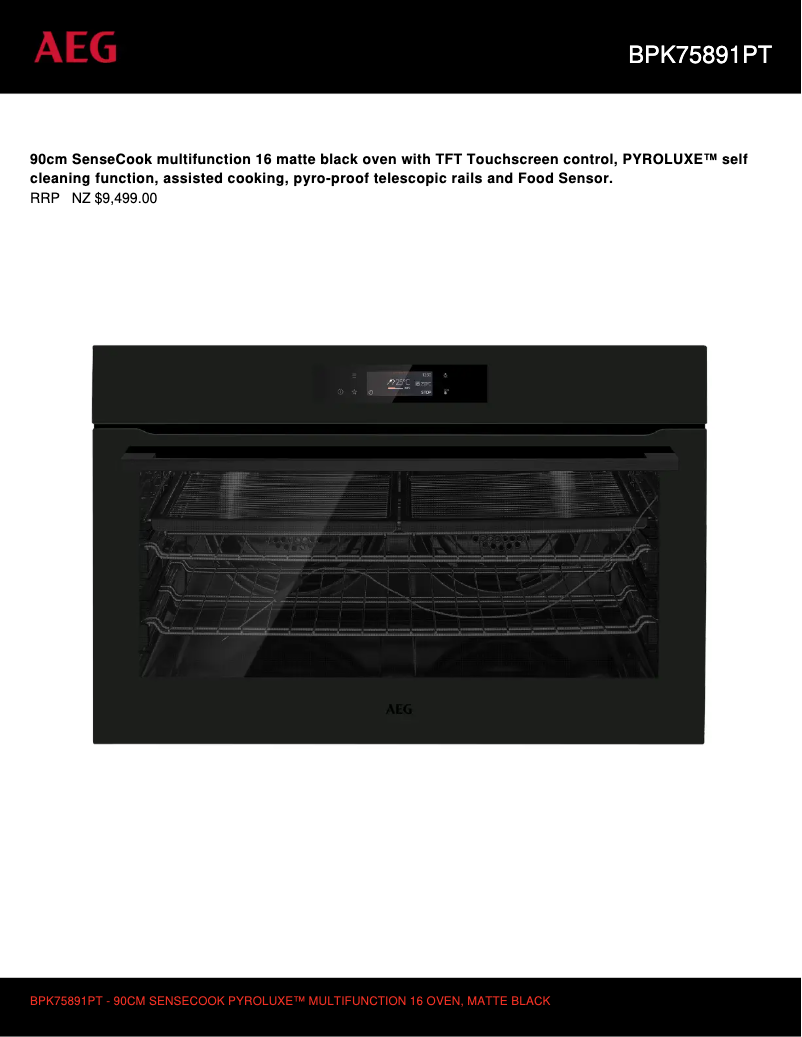 Page 1 de la notice Fiche technique AEG BPK75891PT