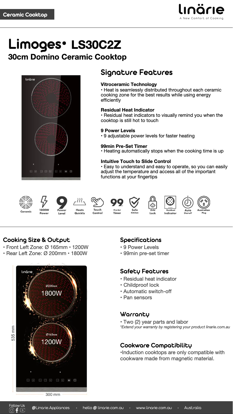 Page 1 de la notice Fiche technique Linarie LS30C2Z