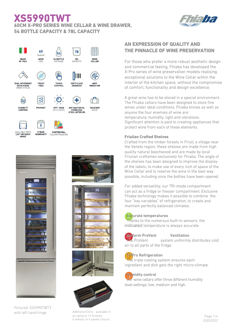 Page 1 de la notice Fiche technique Fhiaba XS5990TWT3A