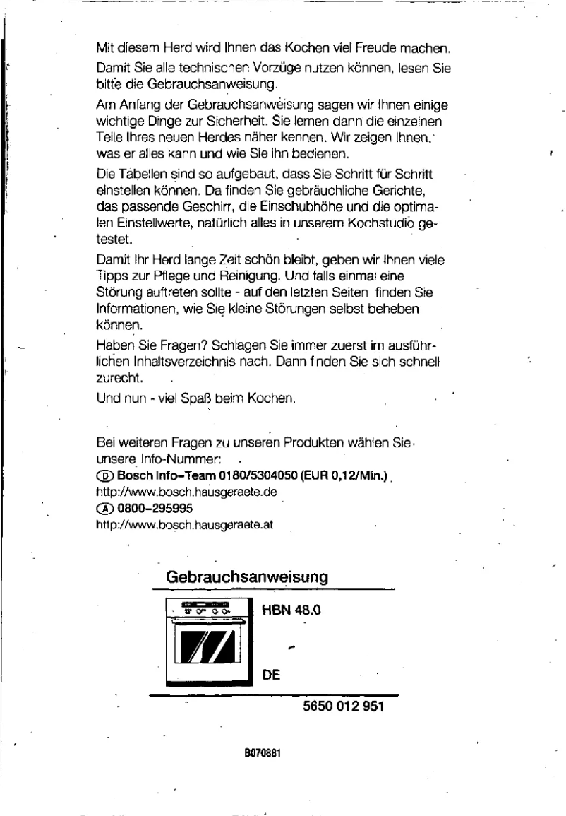 Page 1 de la notice Manuel utilisateur Bosch HBN4870