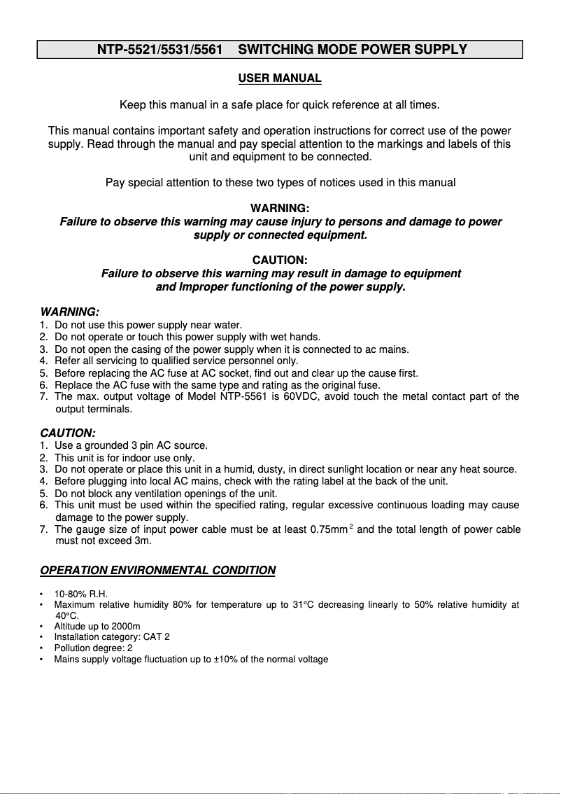 Page n°1 - Manuel utilisateur Manson NTP-5561