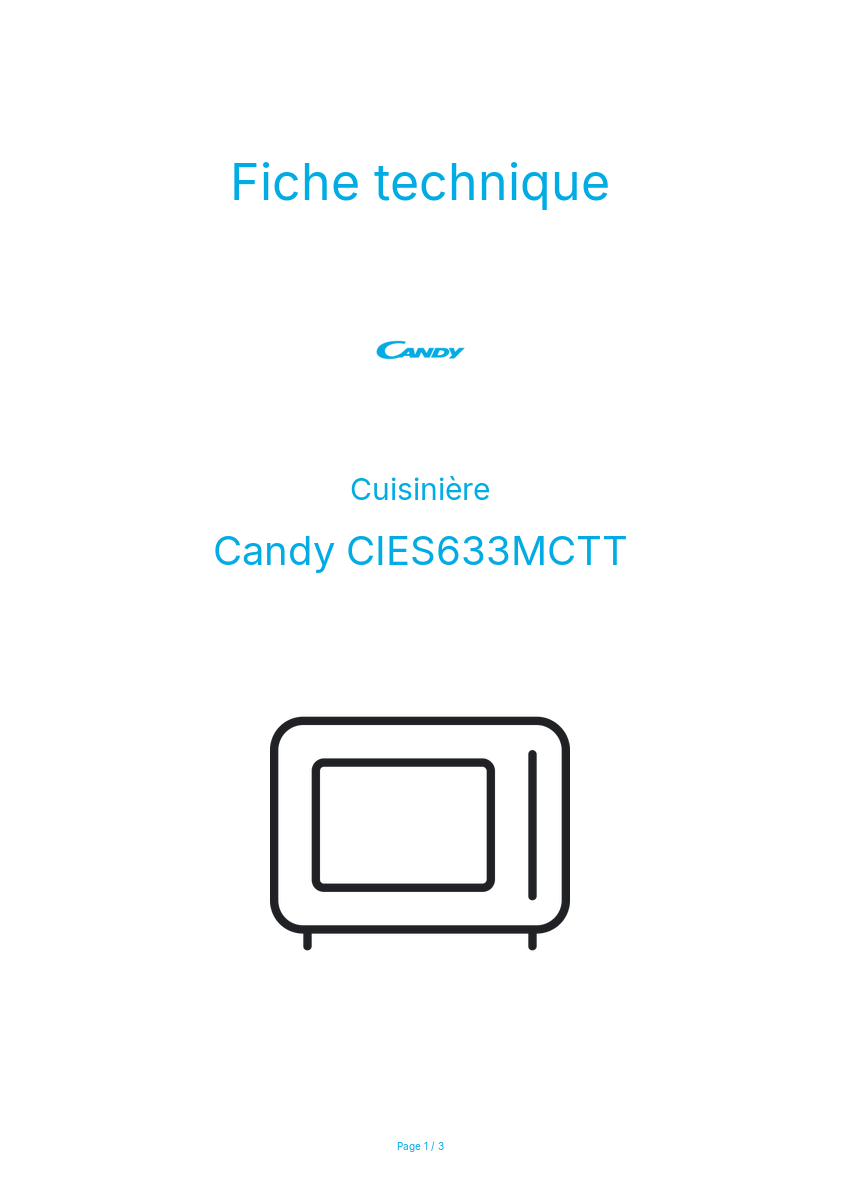 Page n°1 - Fiche technique Candy CIES633MCTT
