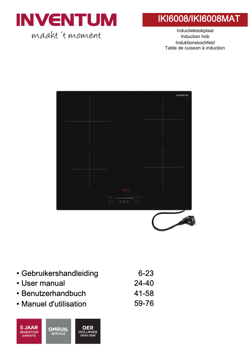 Page 1 de la notice Manuel utilisateur Inventum IKI6008MAT