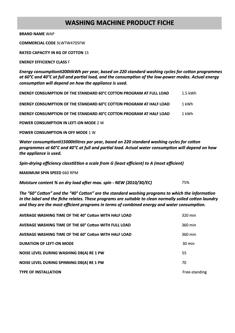 Image de la première page du manuel de l'appareil 3LWTW4705FW