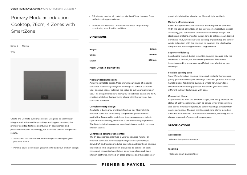 Page n°1 - Fiche technique Fisher & Paykel CI764DTTB1