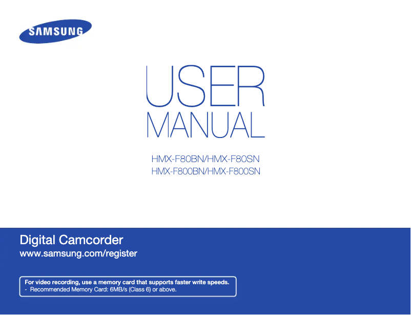 Page 1 de la notice Manuel utilisateur Samsung HMX-F800