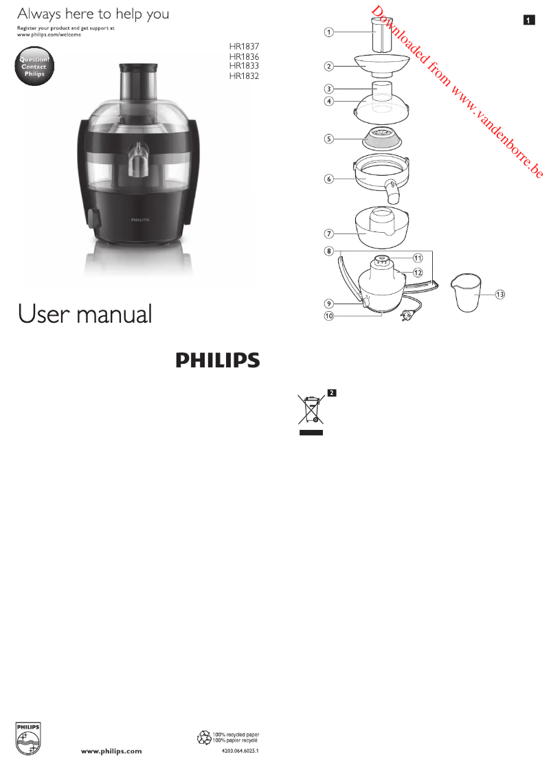 Page n°1 - Manuel utilisateur Philips Viva Collection HR1832